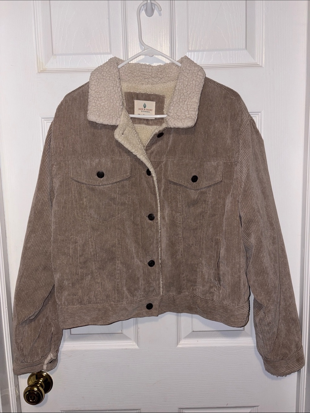 Jade & Ivory Taupe Corduroy Sherpa-Lined Jean Jacket - size large